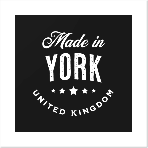 Made In York, UK - Vintage Logo Text Design Wall Art by VicEllisArt